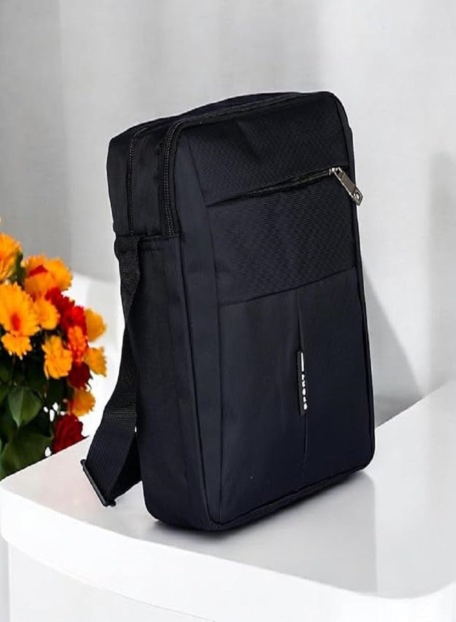 LEAFZY Nylon Sling Cross Body Water Resistance Travel Shoulder Bag | Work Business Messenger Bag with Adjustable Strap for Men Women (Black) - Image 3